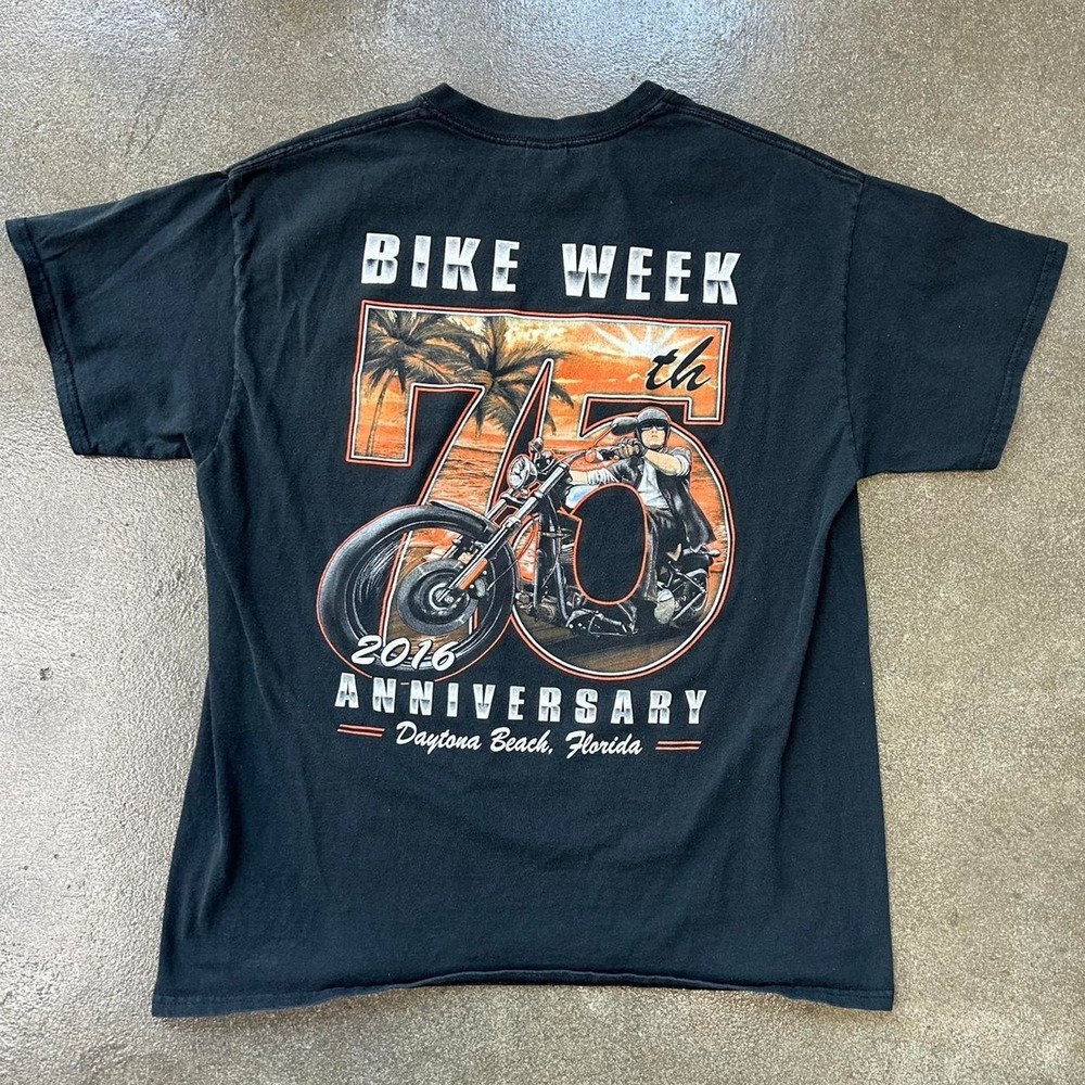 Daytona Beach Bike Week 75th Anniversary black biker size men's large tee